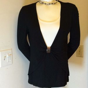 BLACK AND WHITE TOP WITH SILVER HARDWARE